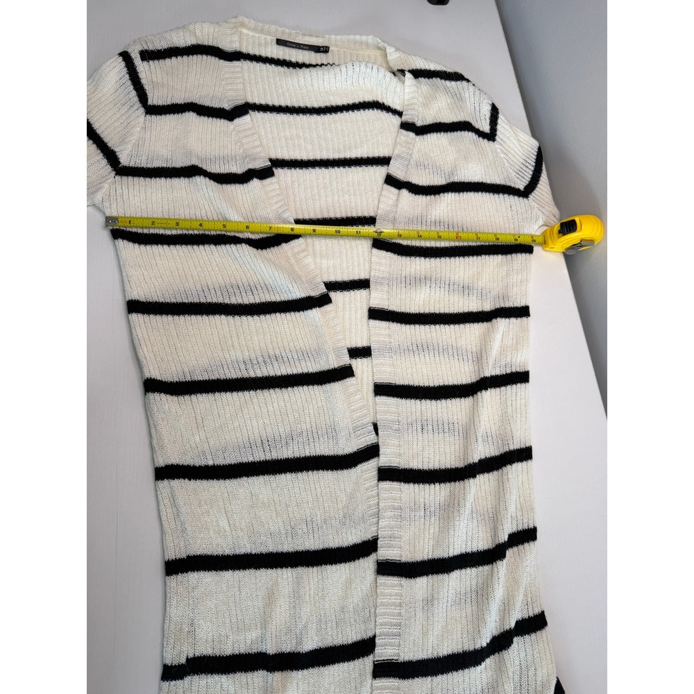 Doe & Rae Womens Striped Duster Cardigan Cream Black Open Front Ribbed Knit M - Picture 9 of 11